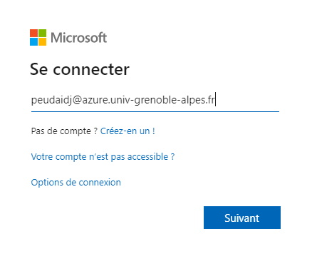 Renseigner login azure